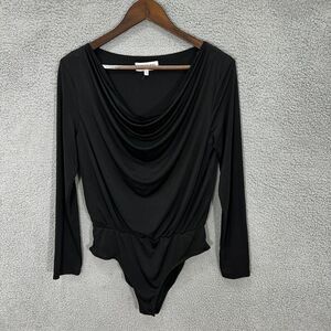 Leyden Long Sleeve Bodysuit Womens Medium Black Cowl Neck Boho Y2K Dark Feminine